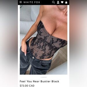 White fox strapless black lace corset/ bustier
